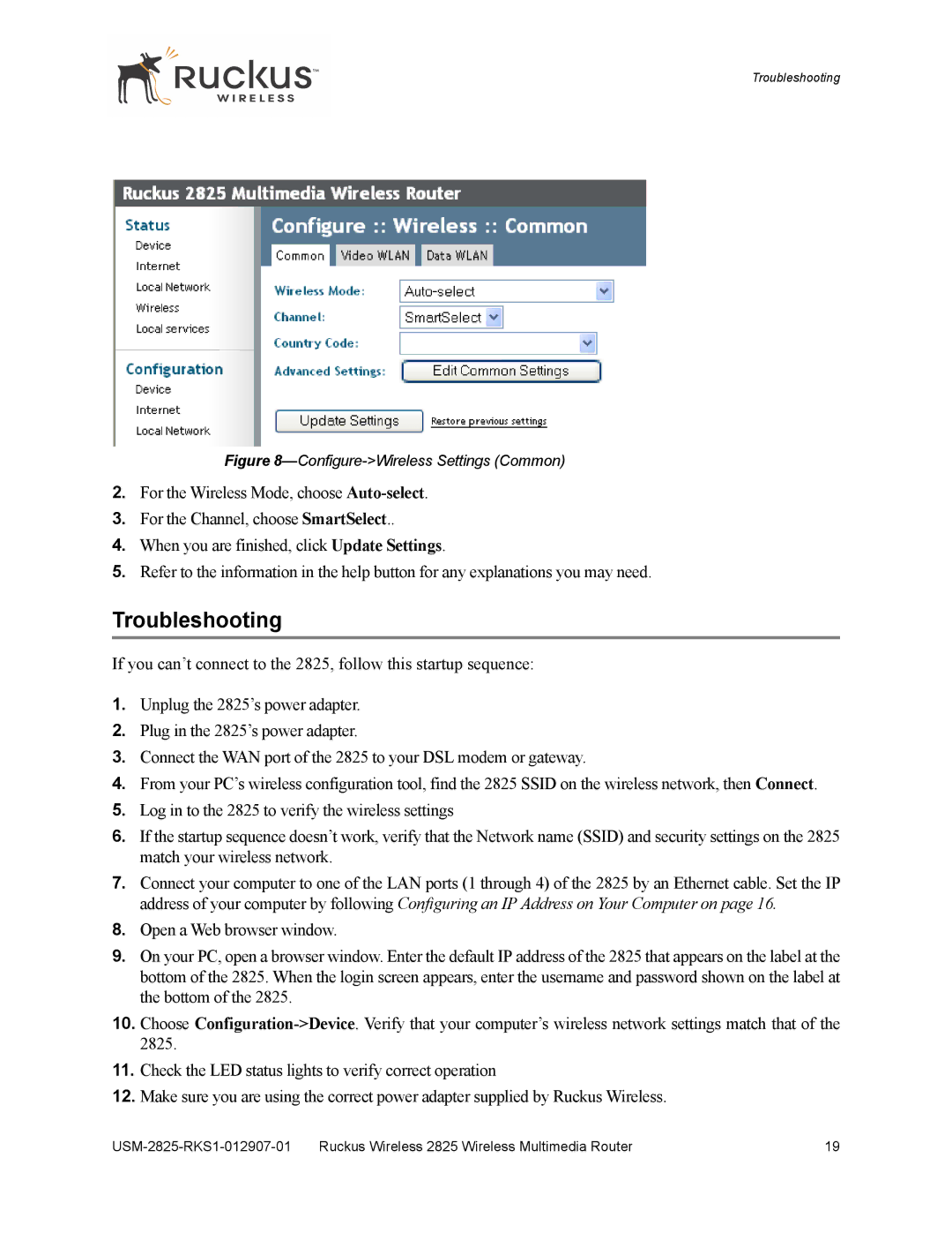 Ruckus Wireless 2111, 2825 manual Troubleshooting, Configure-Wireless Settings Common 