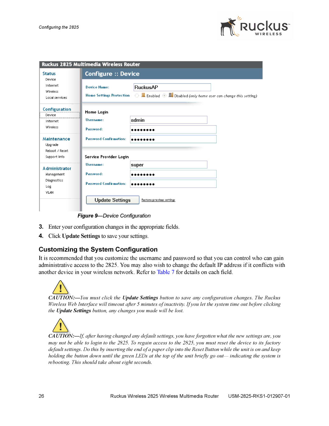 Ruckus Wireless 2825, 2111 manual Customizing the System Configuration, Device Configuration 