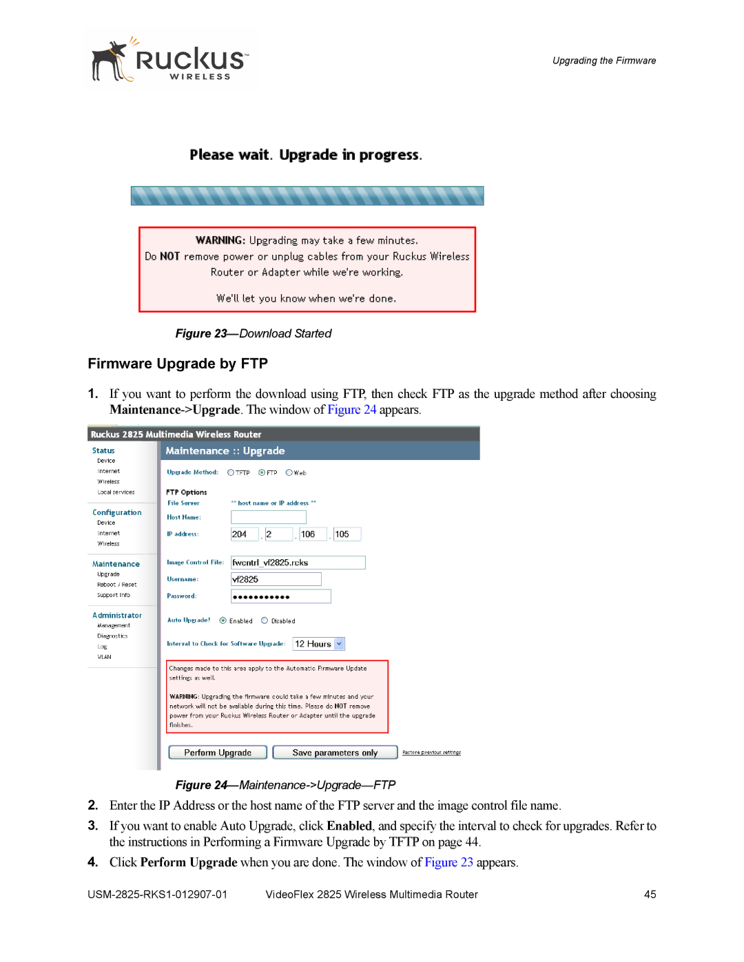 Ruckus Wireless 2111, 2825 manual Firmware Upgrade by FTP, Download Started 