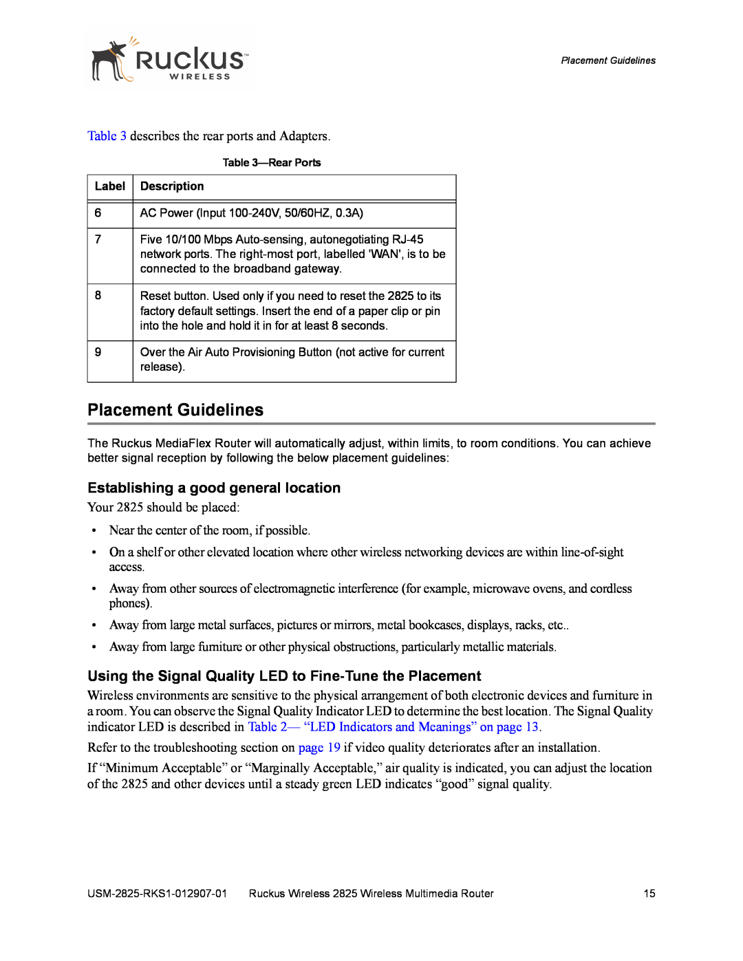 Ruckus Wireless 2111, 2825 manual Placement Guidelines, Establishing a good general location 