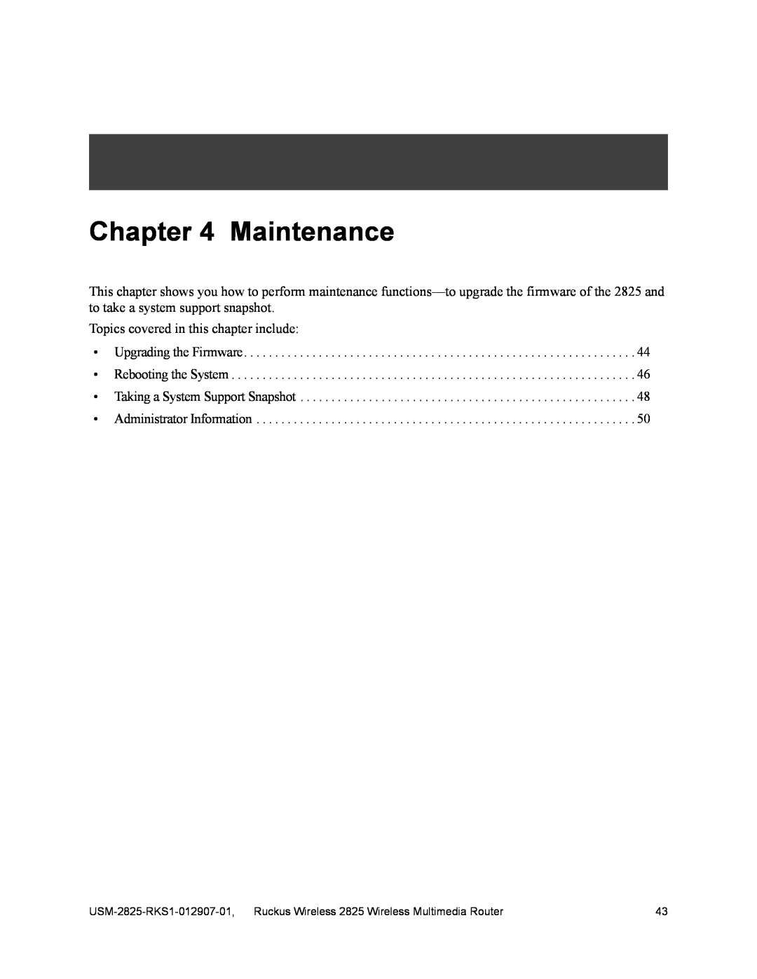 Ruckus Wireless 2111 Maintenance, Topics covered in this chapter include Upgrading the Firmware, Administrator Information 