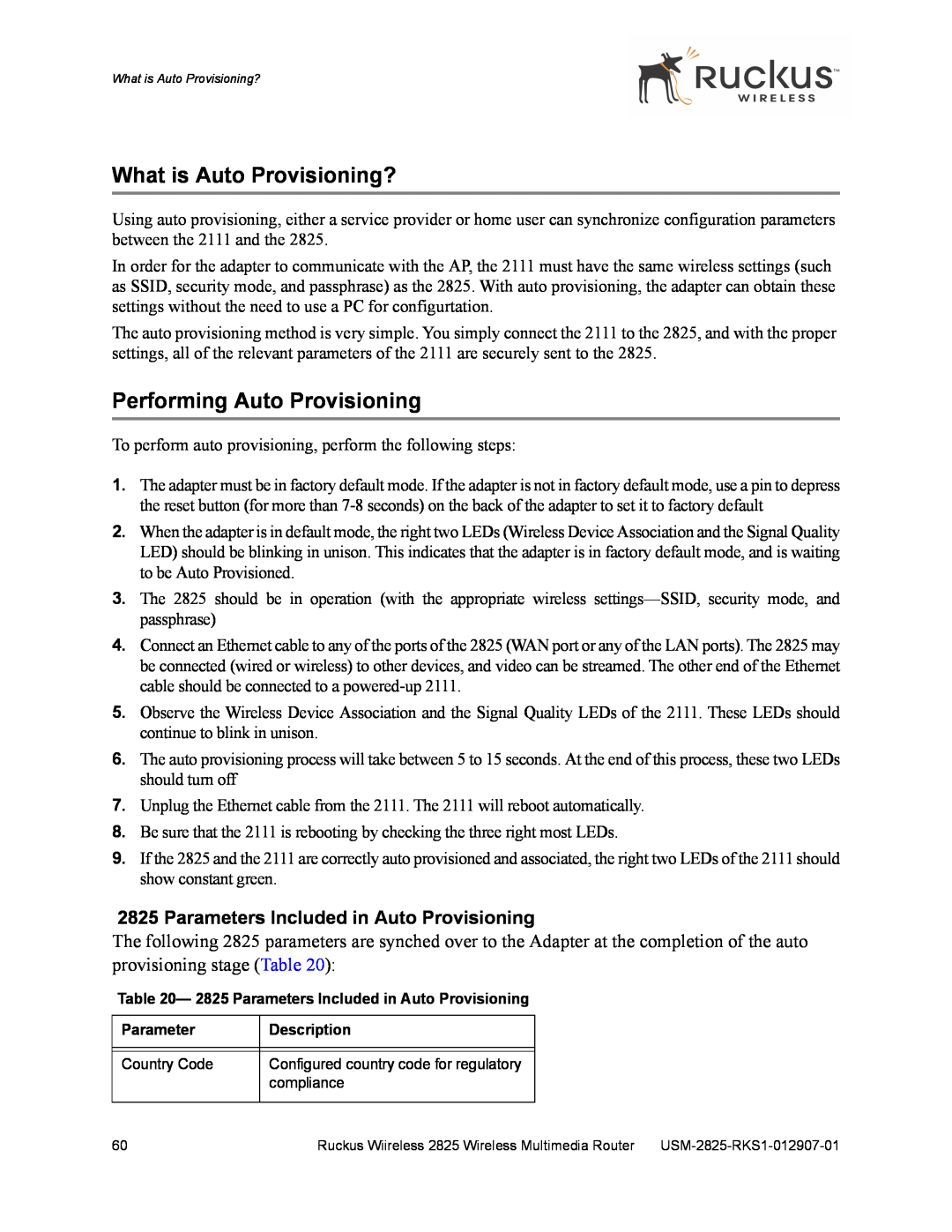 Ruckus Wireless 2825 What is Auto Provisioning?, Performing Auto Provisioning, Parameters Included in Auto Provisioning 