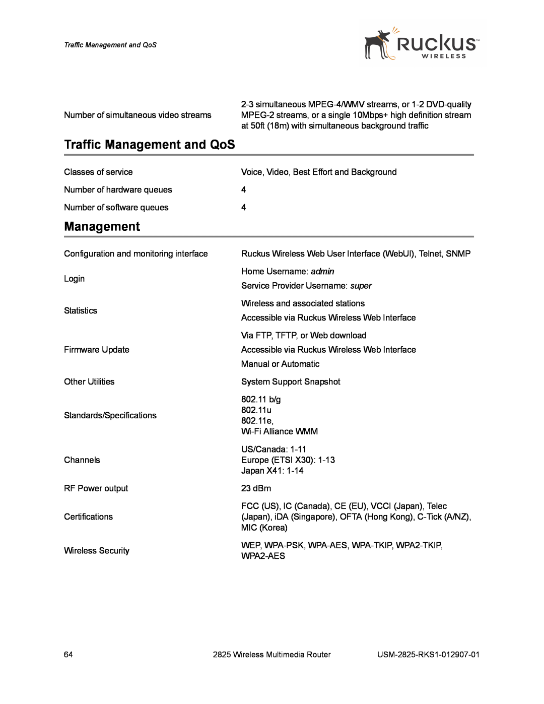 Ruckus Wireless 2825, 2111 manual Traffic Management and QoS 