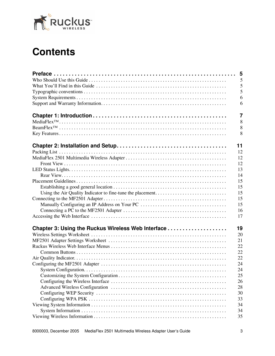 Ruckus Wireless MF2501 manual Contents 