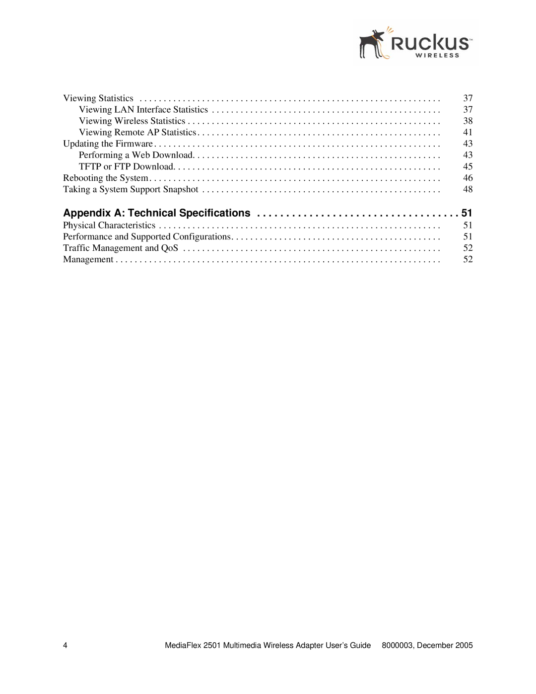 Ruckus Wireless MF2501 manual Appendix a Technical Specifications, Viewing LAN Interface Statistics 