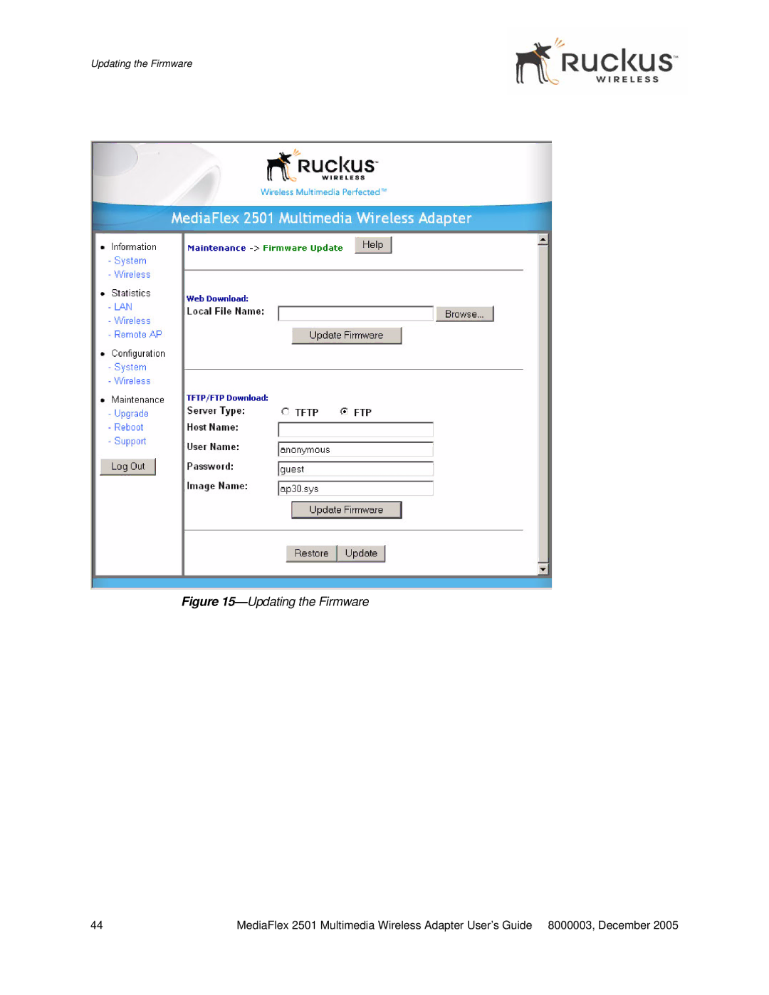 Ruckus Wireless MF2501 manual Updating the Firmware 