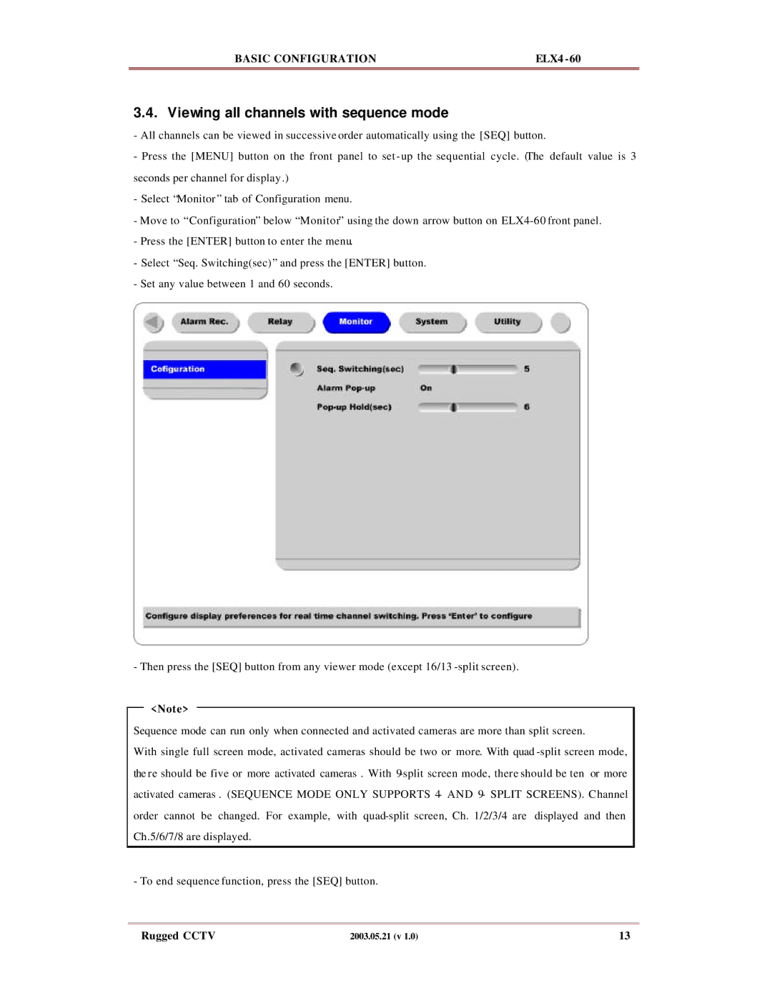 Rugged Outback ELX4-60 manual Viewing all channels with sequence mode 