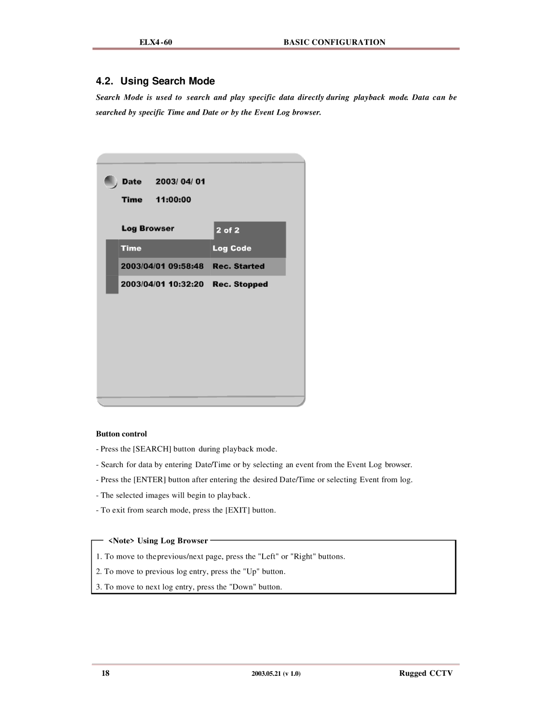 Rugged Outback ELX4-60 manual Using Search Mode, Button control 