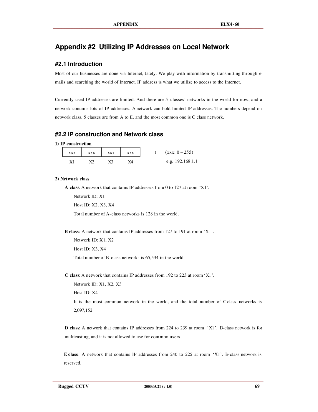 Rugged Outback ELX4-60 manual Appendix #2 Utilizing IP Addresses on Local Network, #2.1 Introduction, IP construction 