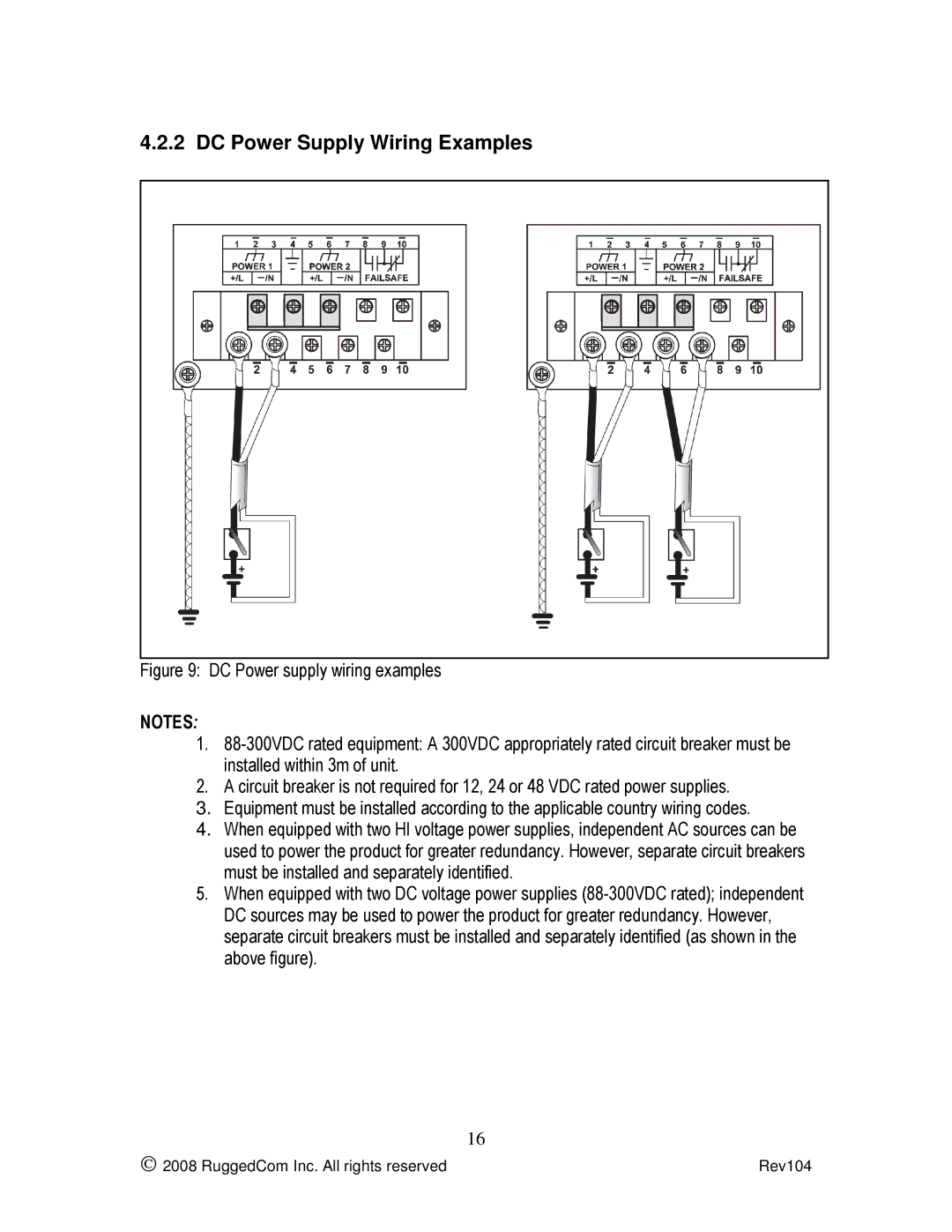 Rugged Outback RS416 manual DC Power Supply Wiring Examples, DC Power supply wiring examples, Installed within 3m of unit 