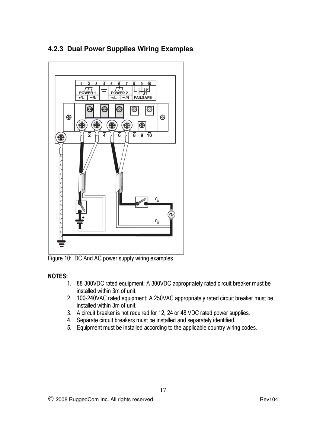 Rugged Outback RS416 manual Dual Power Supplies Wiring Examples 