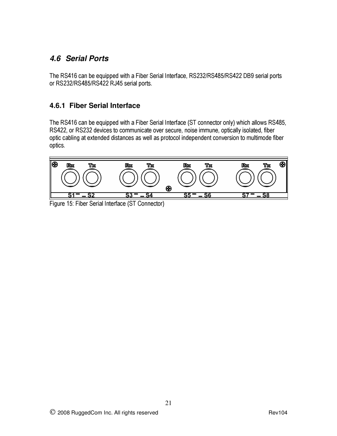 Rugged Outback RS416 manual Serial Ports, Fiber Serial Interface 