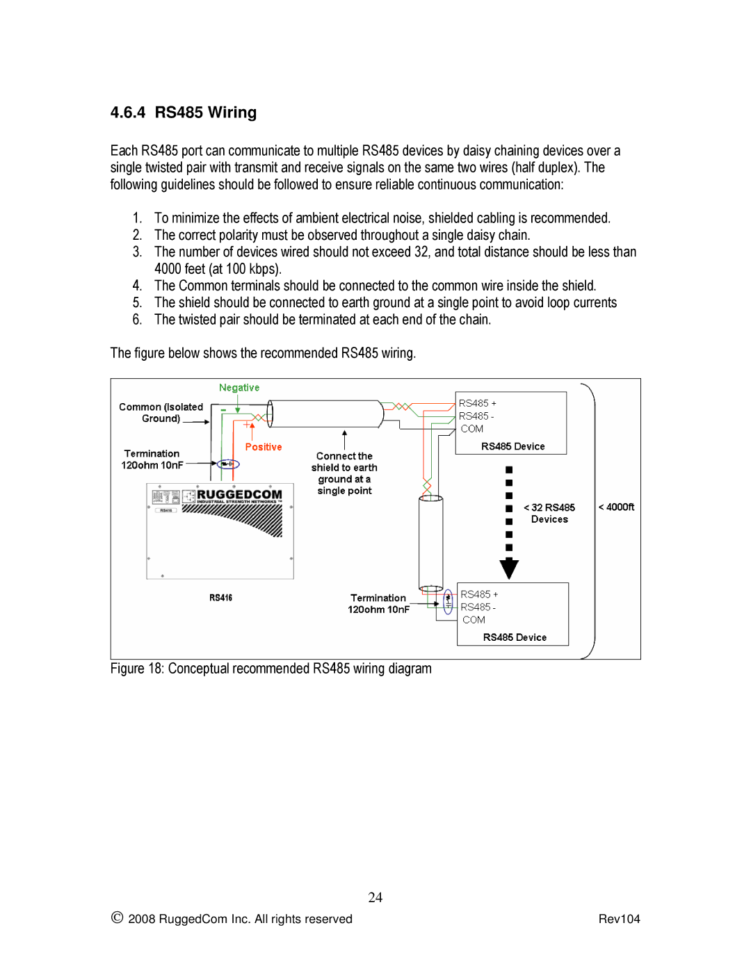 Rugged Outback RS416 manual 4 RS485 Wiring, Conceptual recommended RS485 wiring diagram 