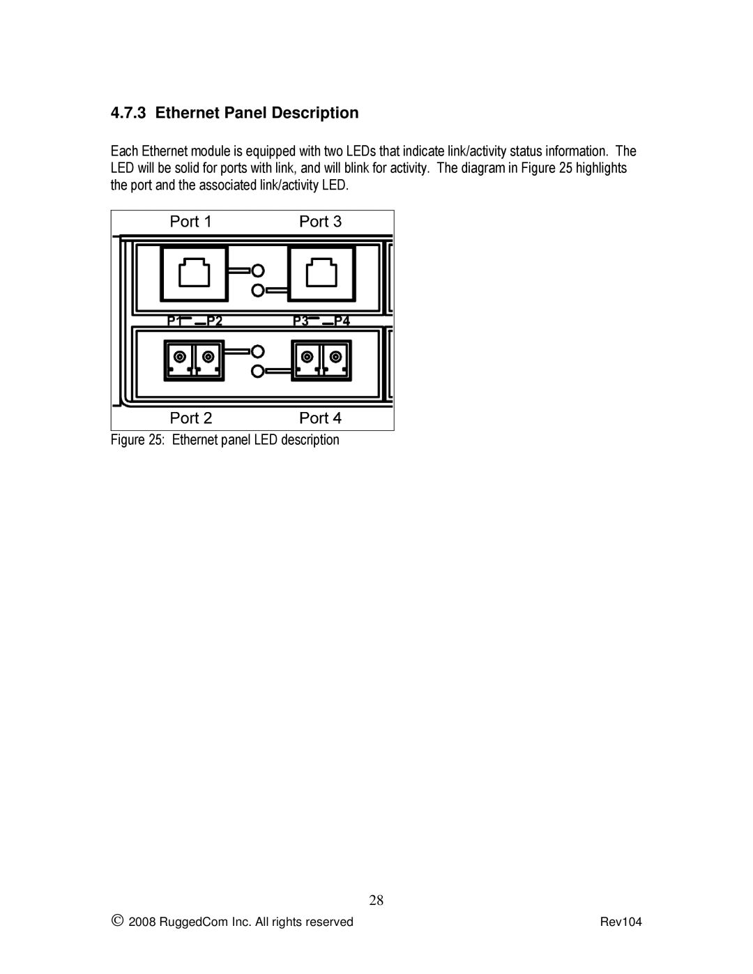 Rugged Outback RS416 manual Ethernet Panel Description, Ethernet panel LED description 