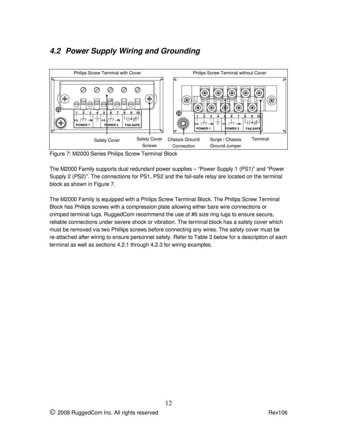 RuggedCom M2100 manual Power Supply Wiring and Grounding 