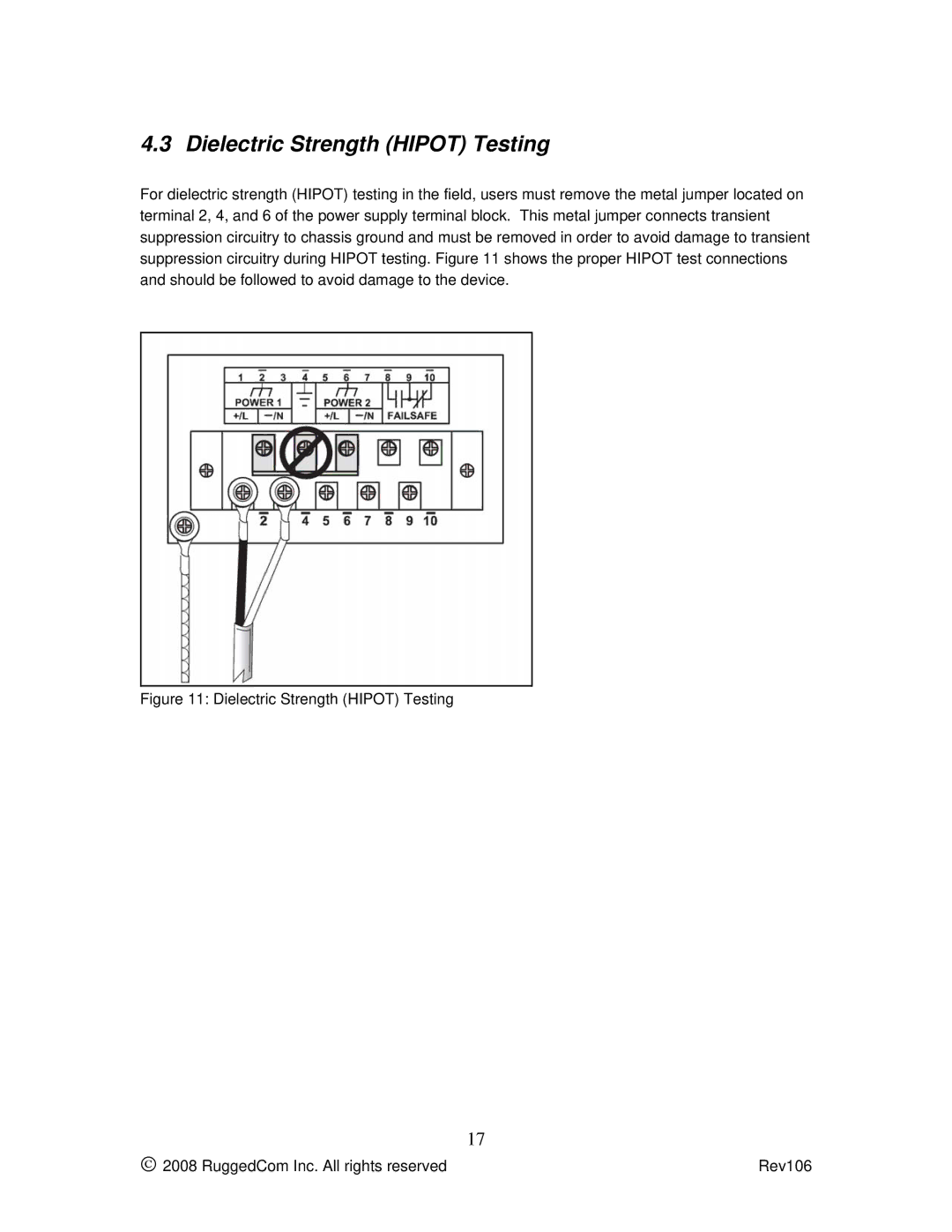 RuggedCom M2100 manual Dielectric Strength Hipot Testing 