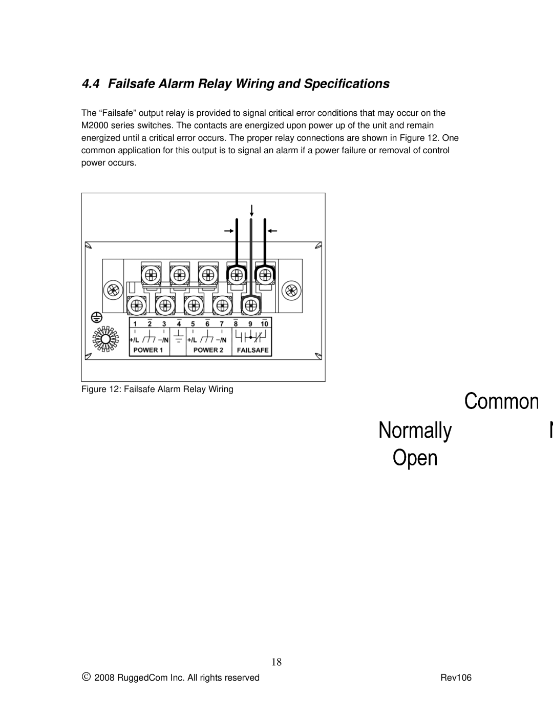 RuggedCom M2100 manual Failsafe Alarm Relay Wiring and Specifications 