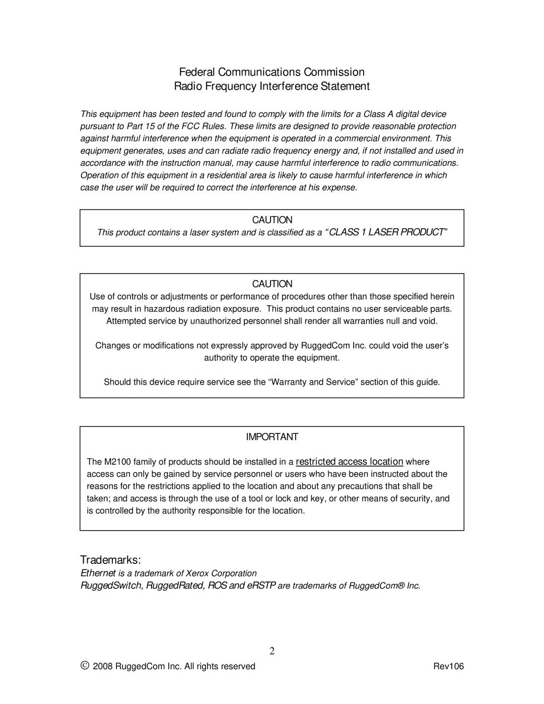 RuggedCom M2100 manual Trademarks 