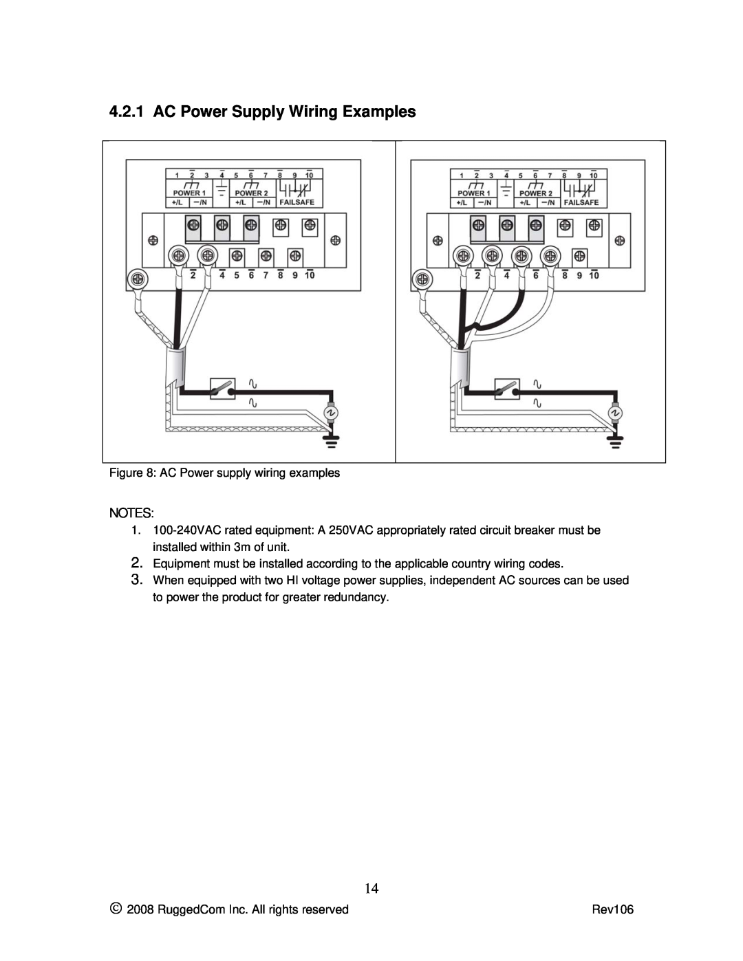 RuggedCom M2100 manual AC Power Supply Wiring Examples 