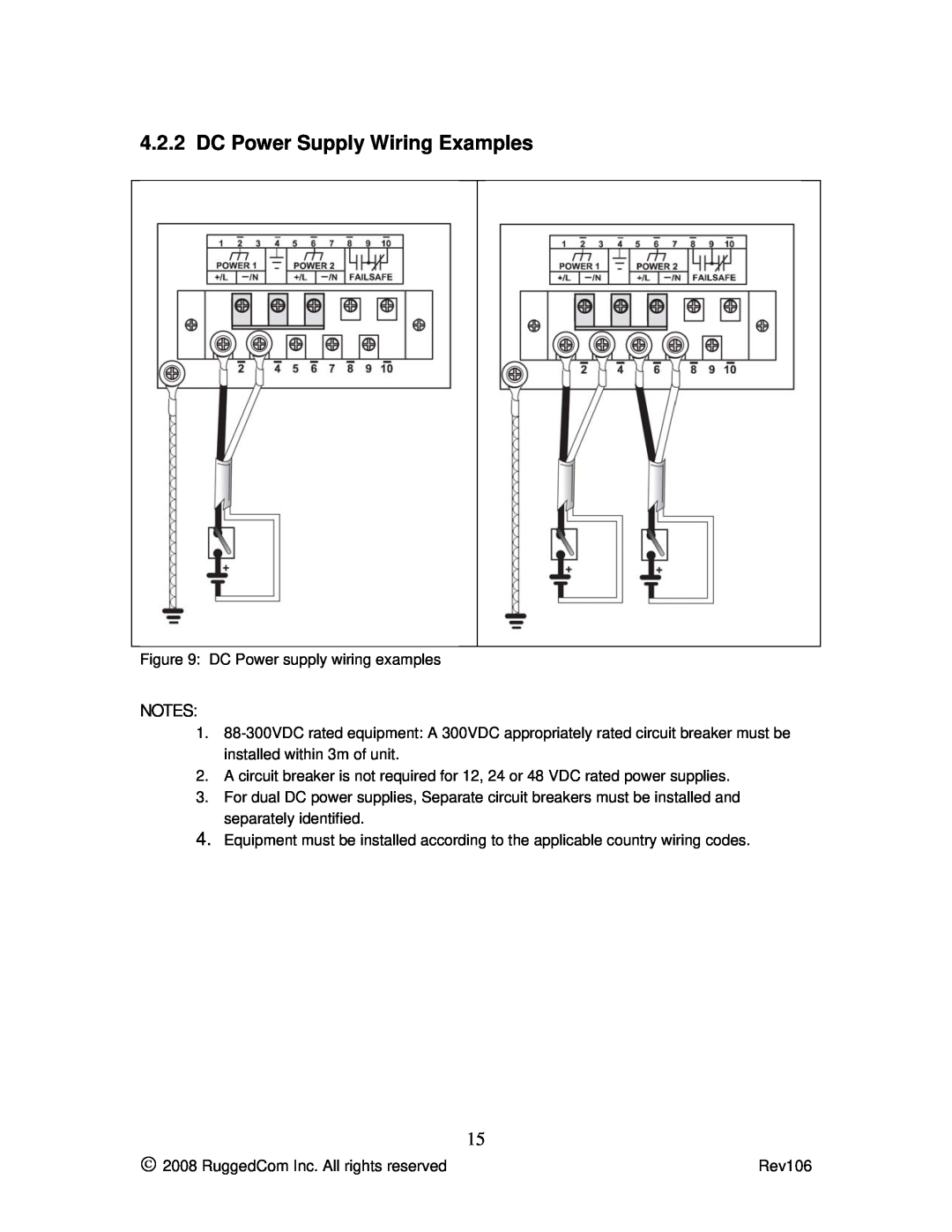 RuggedCom M2100 manual DC Power Supply Wiring Examples 
