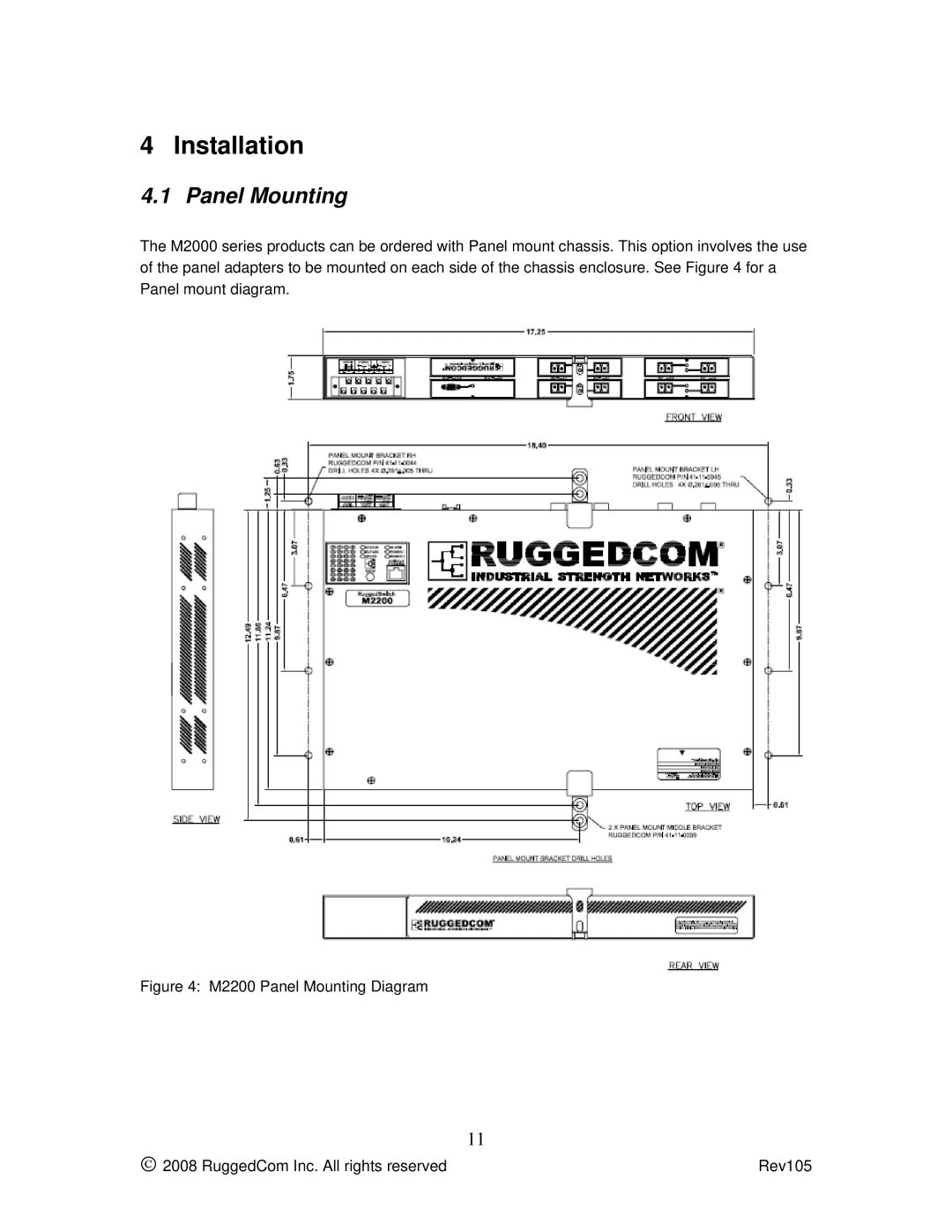 RuggedCom m2200 manual Installation, Panel Mounting 