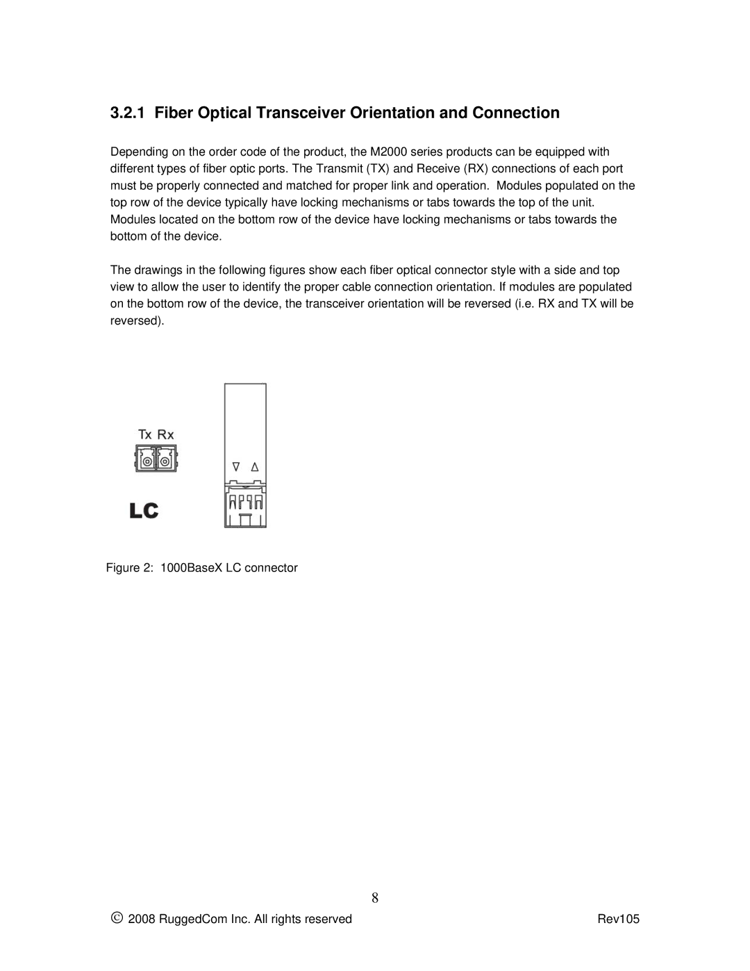 RuggedCom m2200 manual Fiber Optical Transceiver Orientation and Connection 