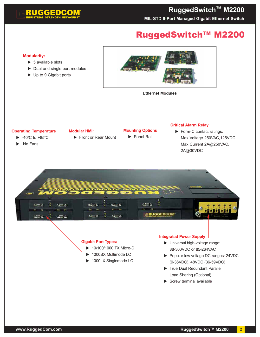 RuggedCom m2200 manual RuggedSwitch M2200, Ethernet Modules 