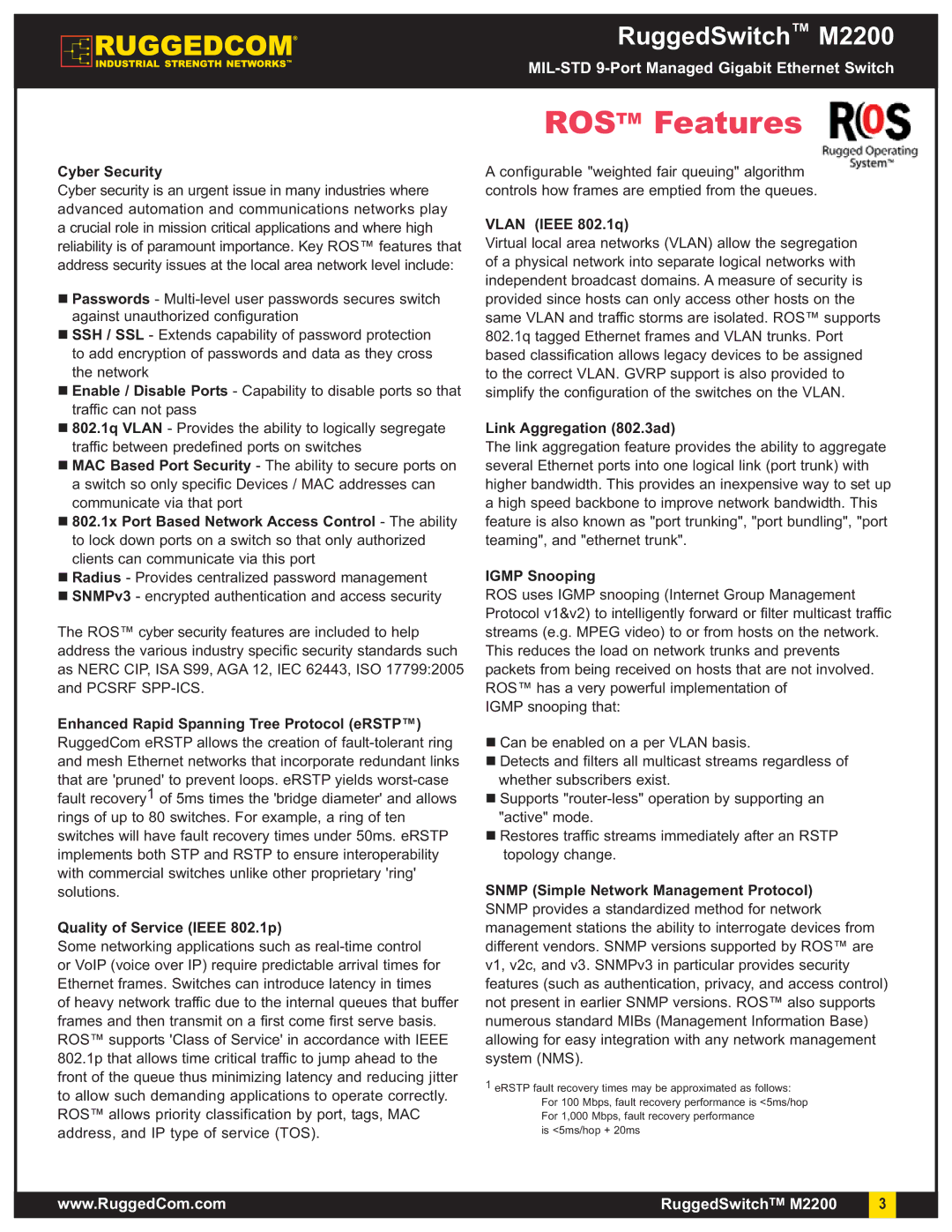 RuggedCom m2200 manual Rostm Features 