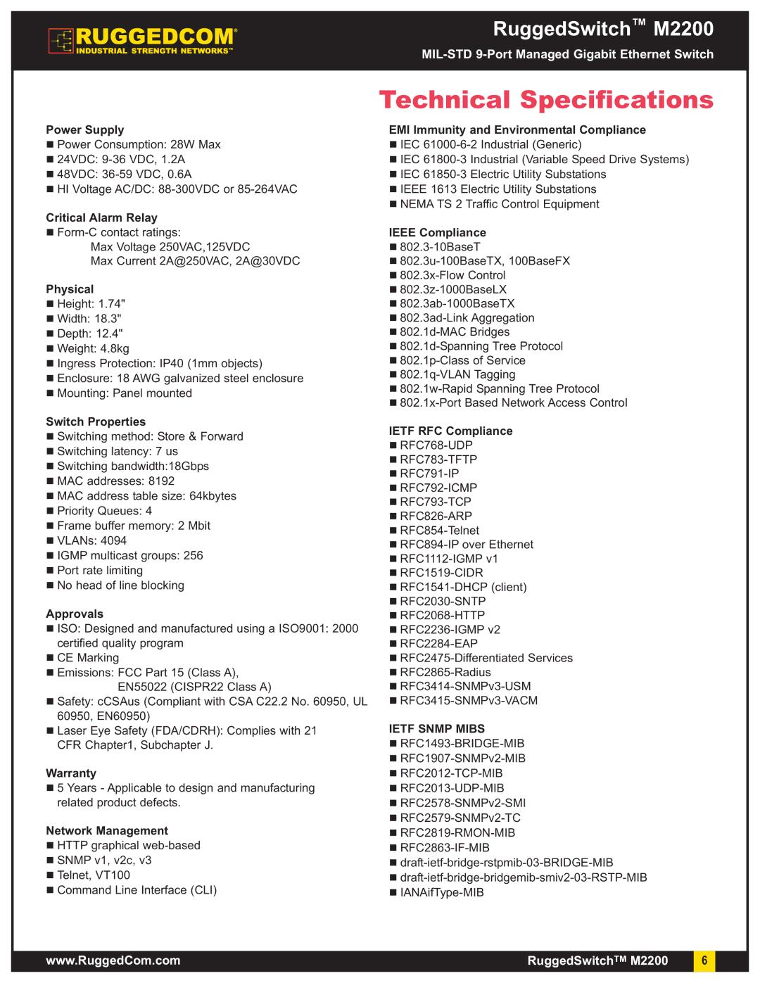 RuggedCom m2200 manual Technical Specifications 