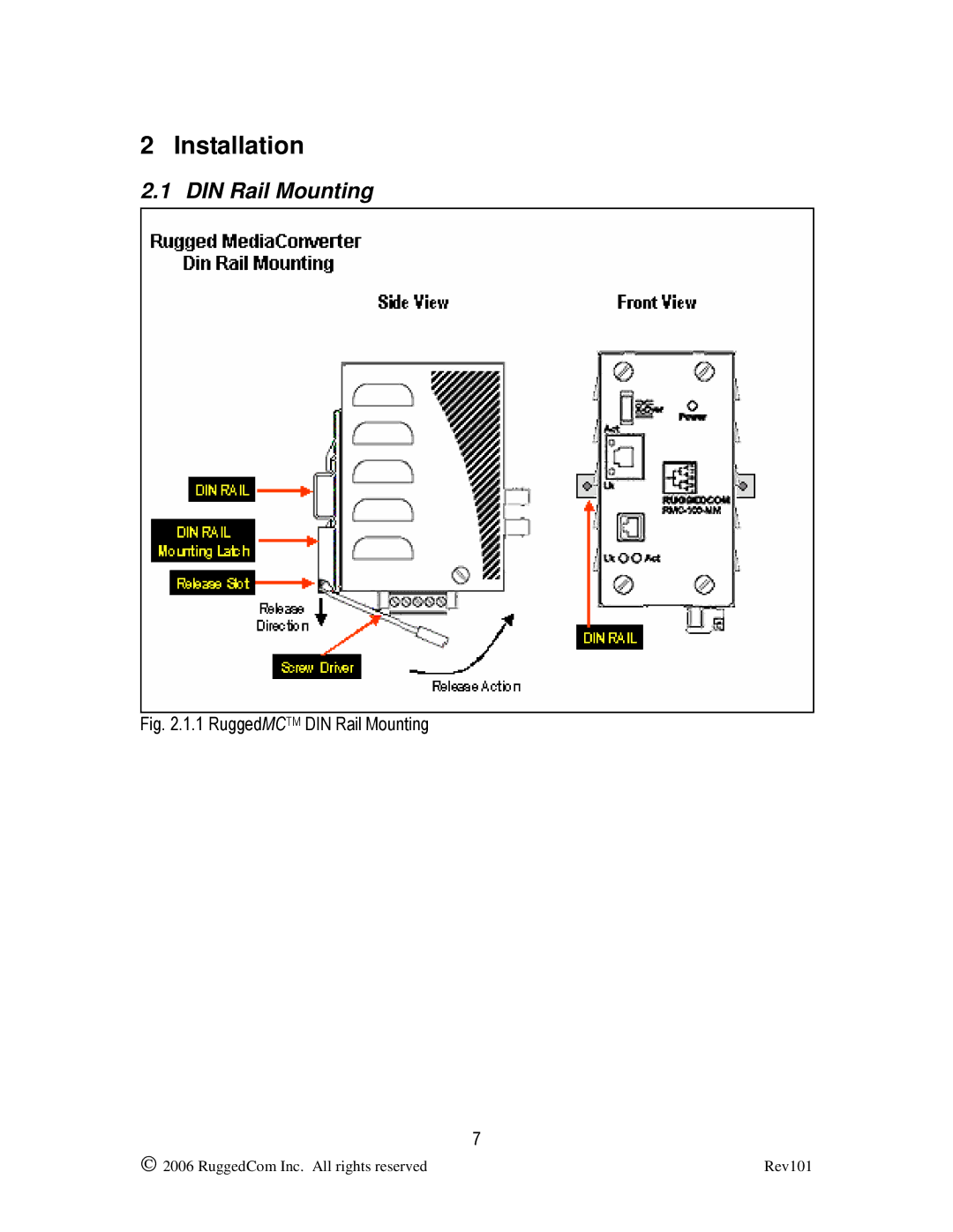 RuggedCom RMC40 manual Installation, DIN Rail Mounting 