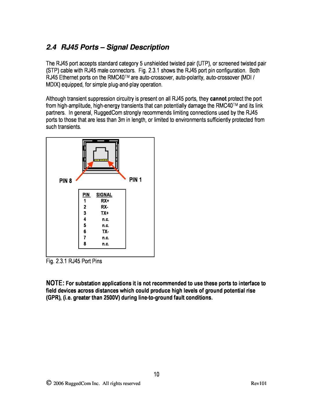 RuggedCom RMC40 manual 2.4 RJ45 Ports – Signal Description 