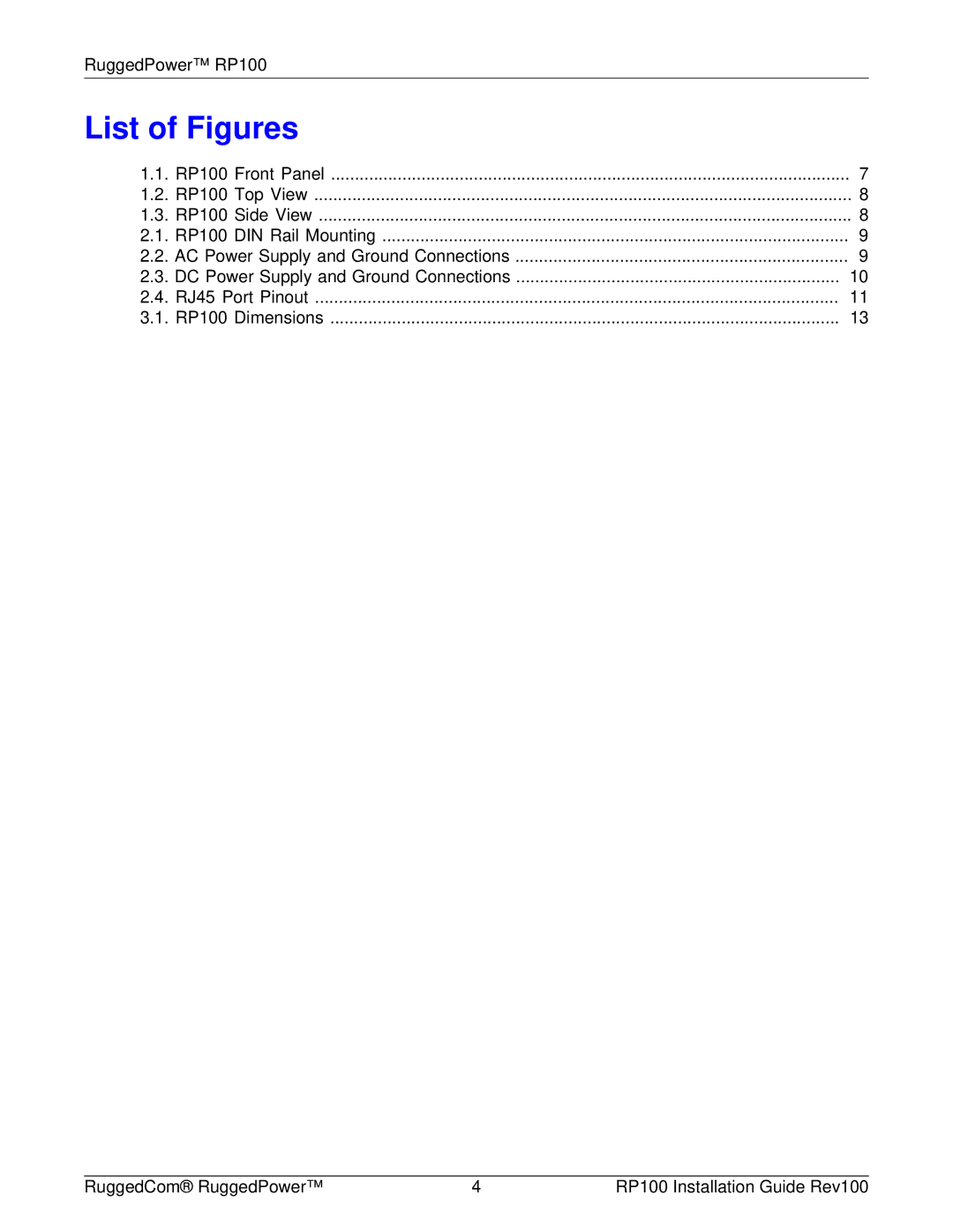 RuggedCom RP100 manual List of Figures 