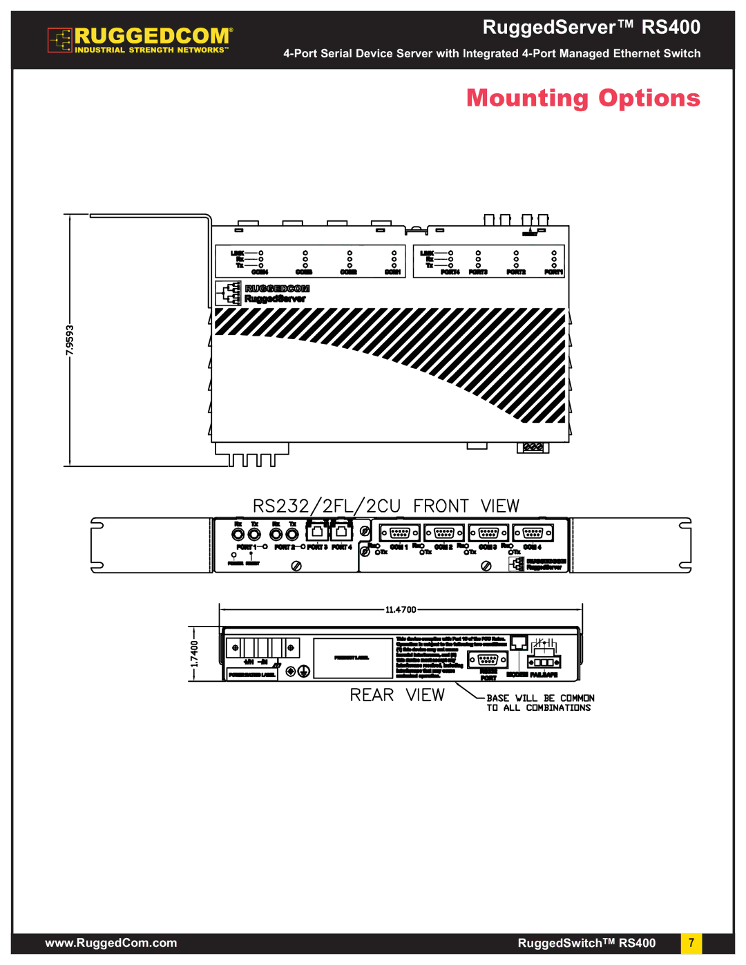 RuggedCom RS400 warranty Mounting Options 