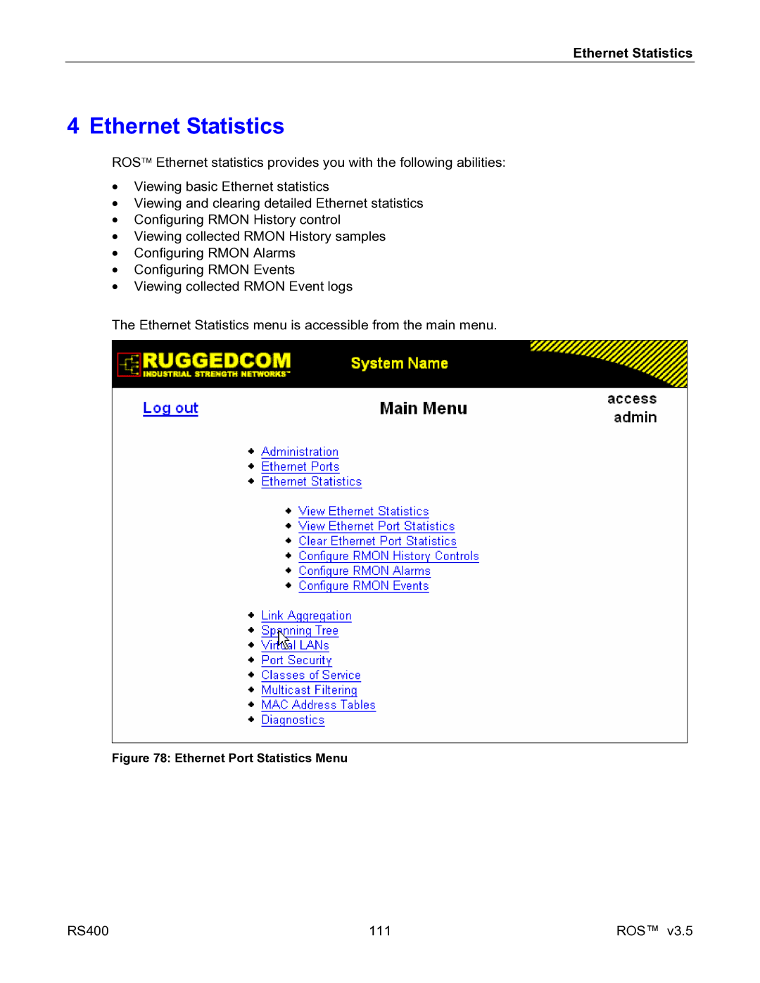 RuggedCom RS400 manual Ethernet Statistics 