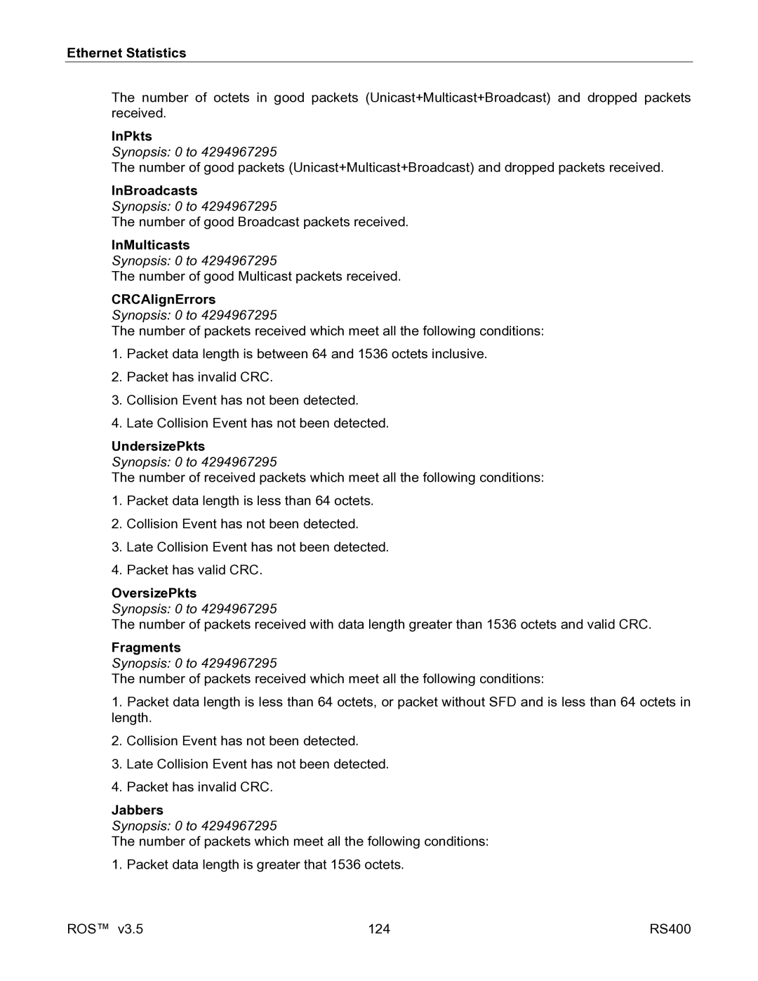 RuggedCom RS400 manual Number of good Broadcast packets received 