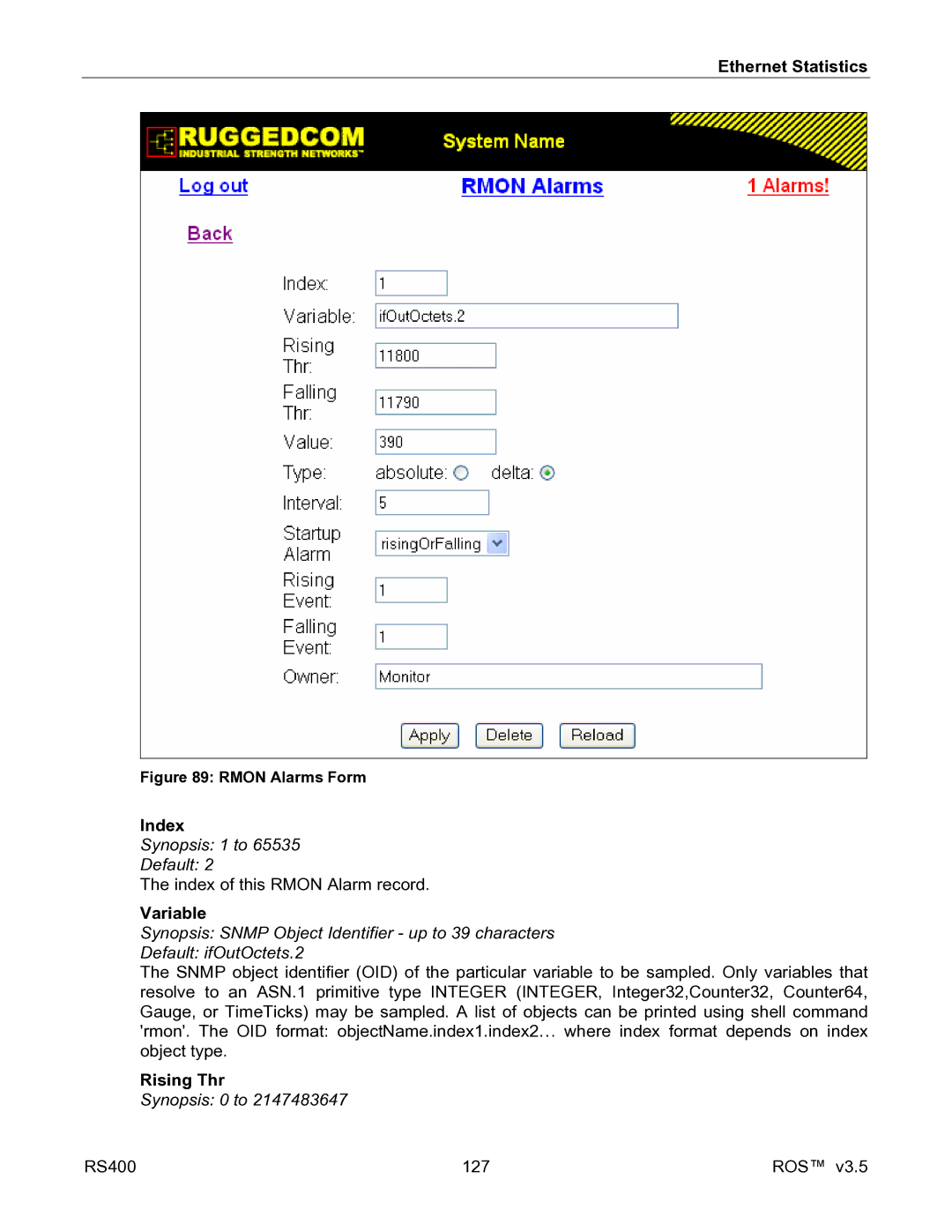 RuggedCom RS400 manual Variable, Rising Thr 