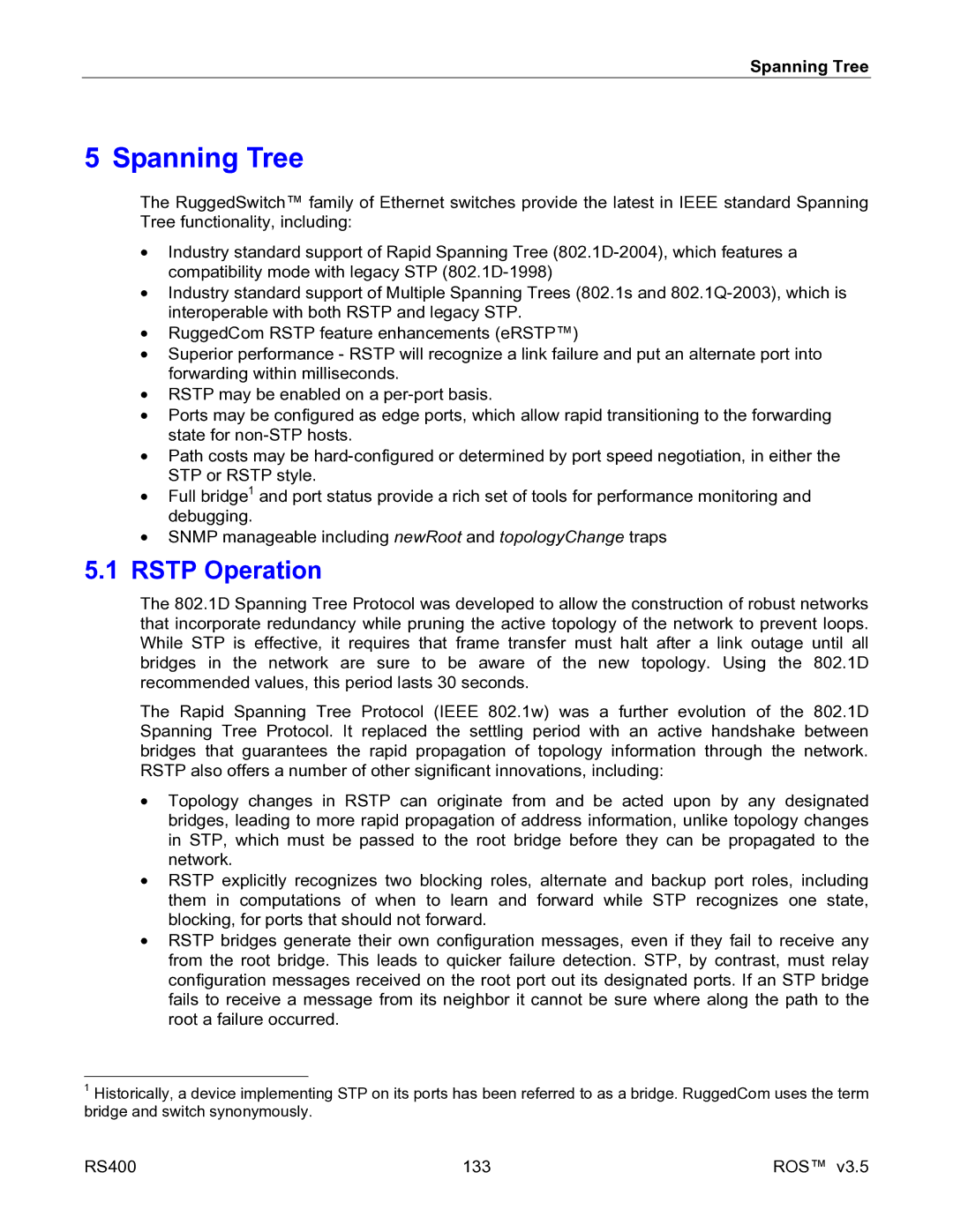 RuggedCom RS400 manual Rstp Operation, Spanning Tree 