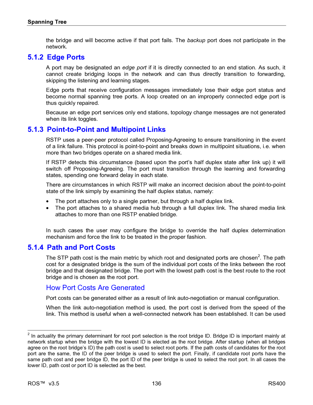 RuggedCom RS400 manual Edge Ports, Point-to-Point and Multipoint Links, Path and Port Costs, How Port Costs Are Generated 