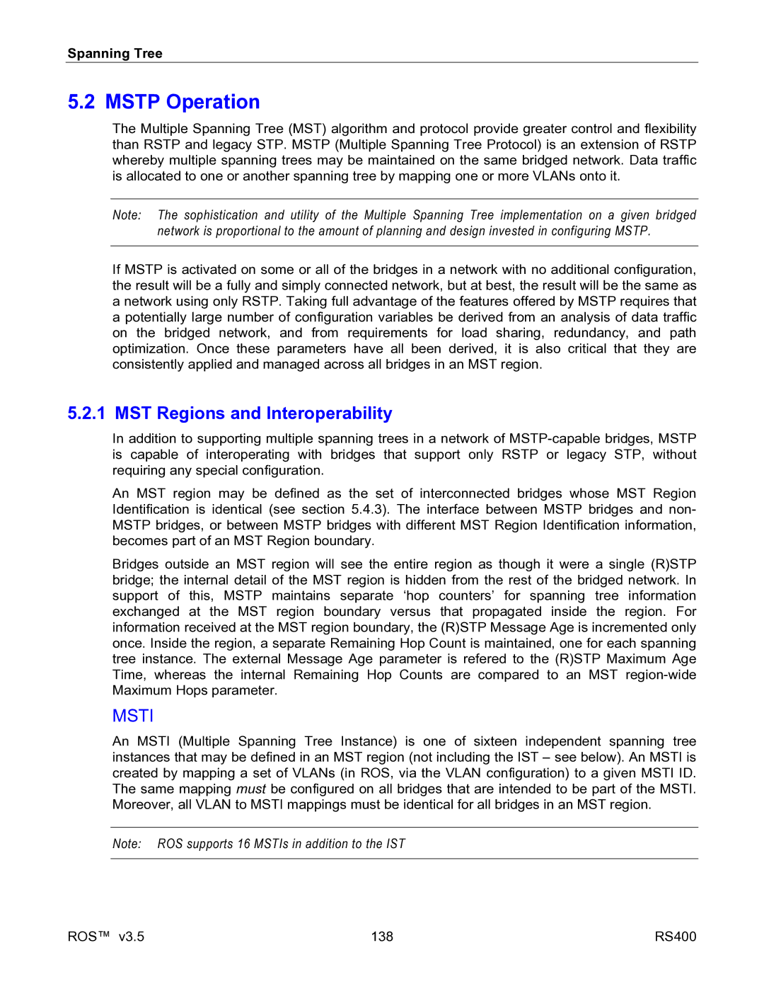 RuggedCom RS400 manual Mstp Operation, MST Regions and Interoperability 