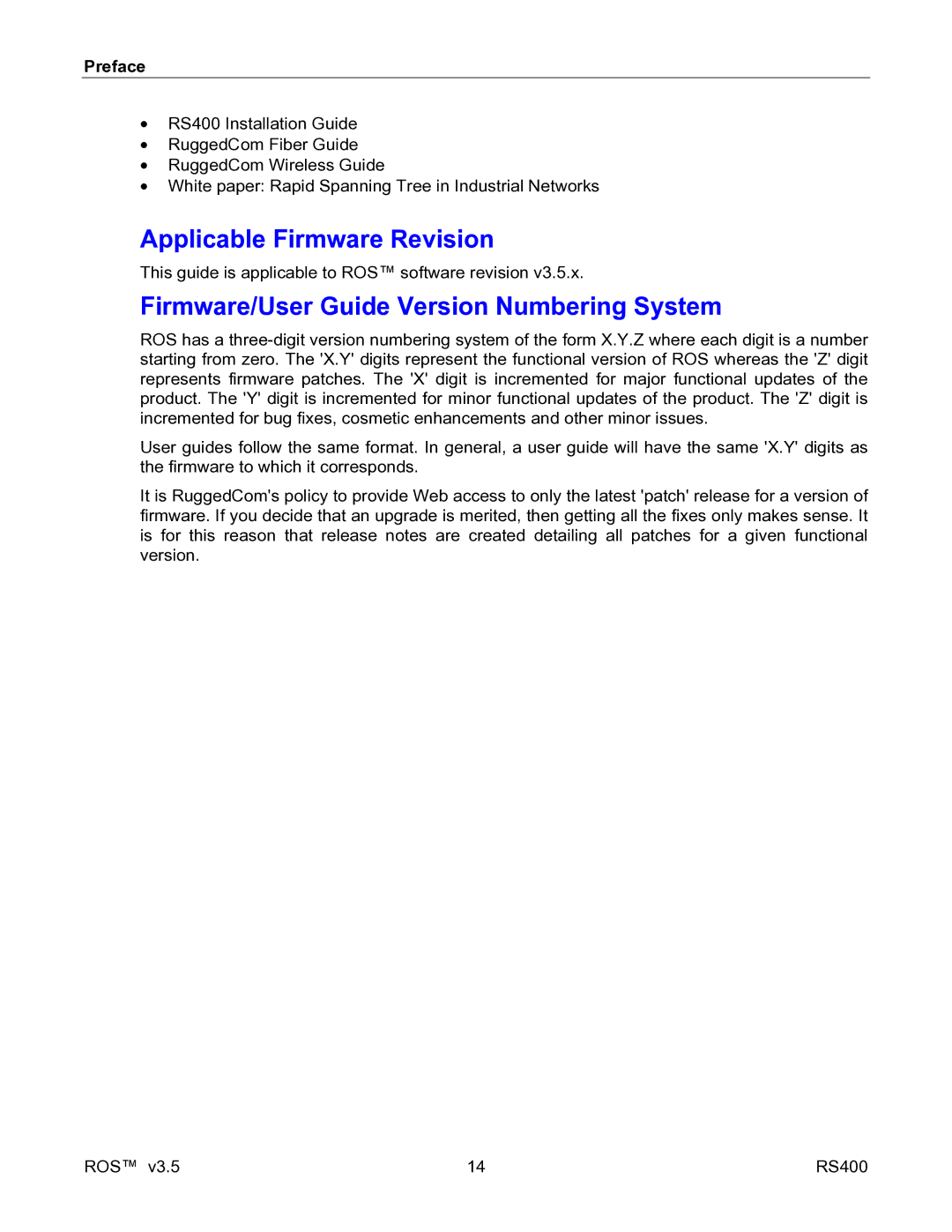 RuggedCom RS400 manual Applicable Firmware Revision, Firmware/User Guide Version Numbering System 