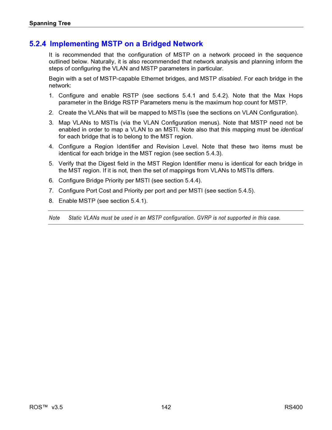 RuggedCom RS400 manual Implementing Mstp on a Bridged Network 