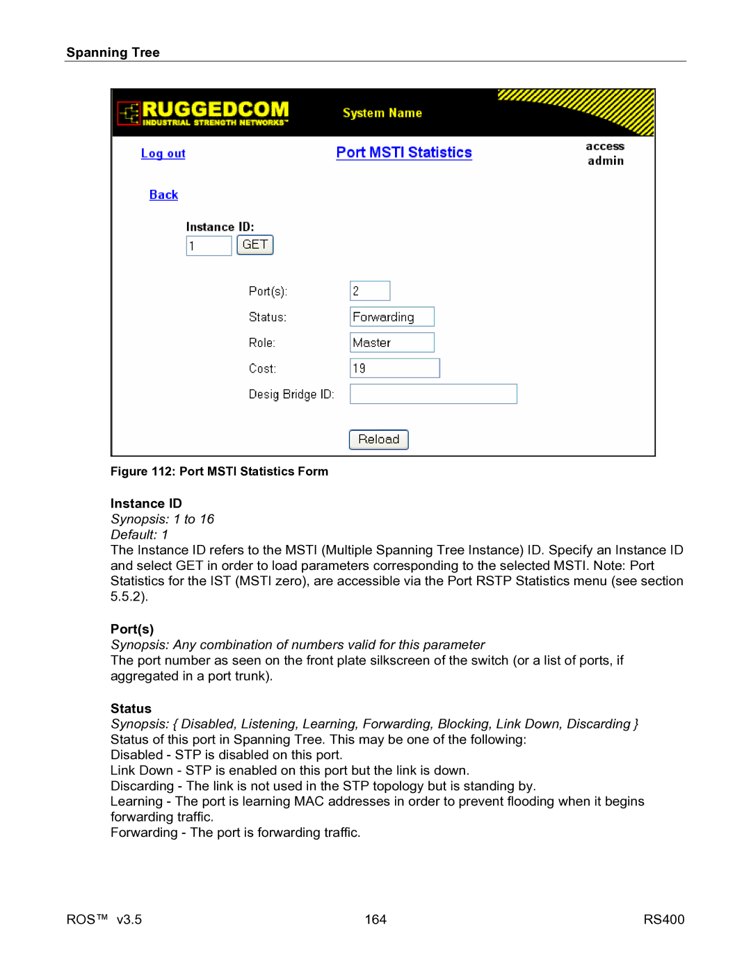 RuggedCom RS400 manual Port Msti Statistics Form 