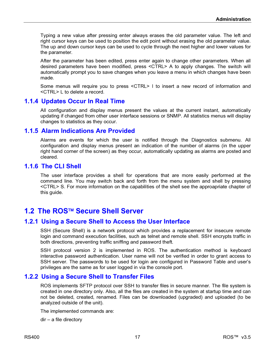 RuggedCom RS400 manual ROS Secure Shell Server 