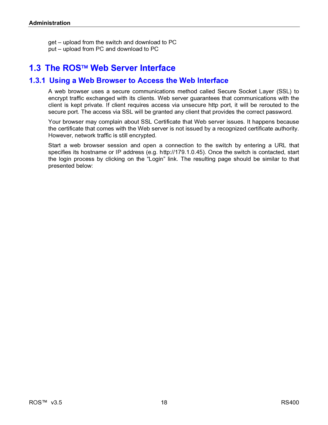 RuggedCom RS400 manual ROS Web Server Interface, Using a Web Browser to Access the Web Interface 