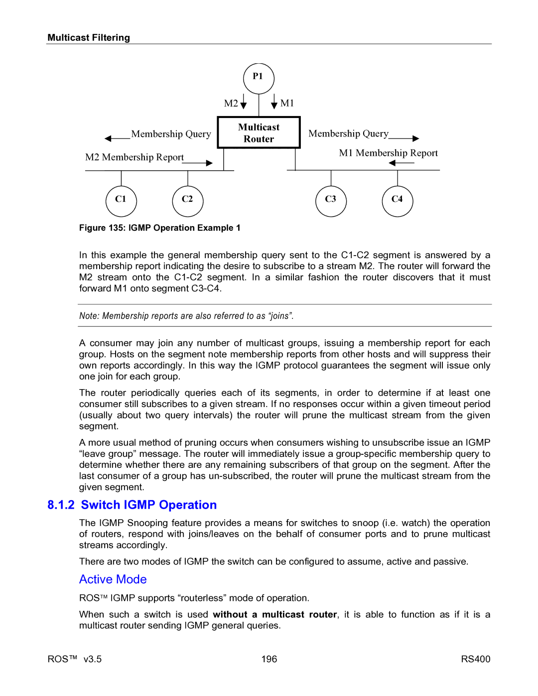 RuggedCom RS400 manual Switch Igmp Operation, Active Mode 