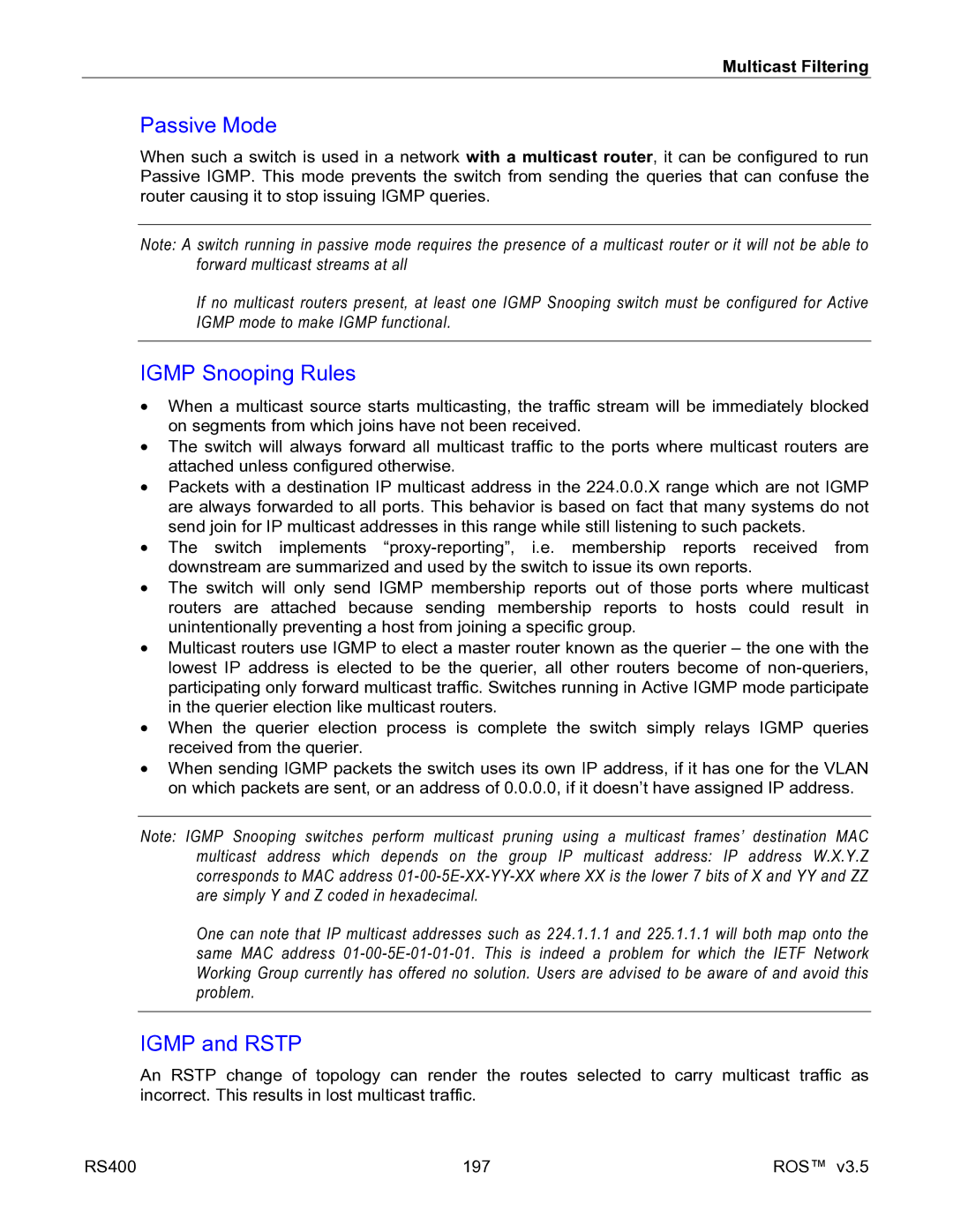 RuggedCom RS400 manual Passive Mode, Igmp Snooping Rules, Igmp and Rstp 