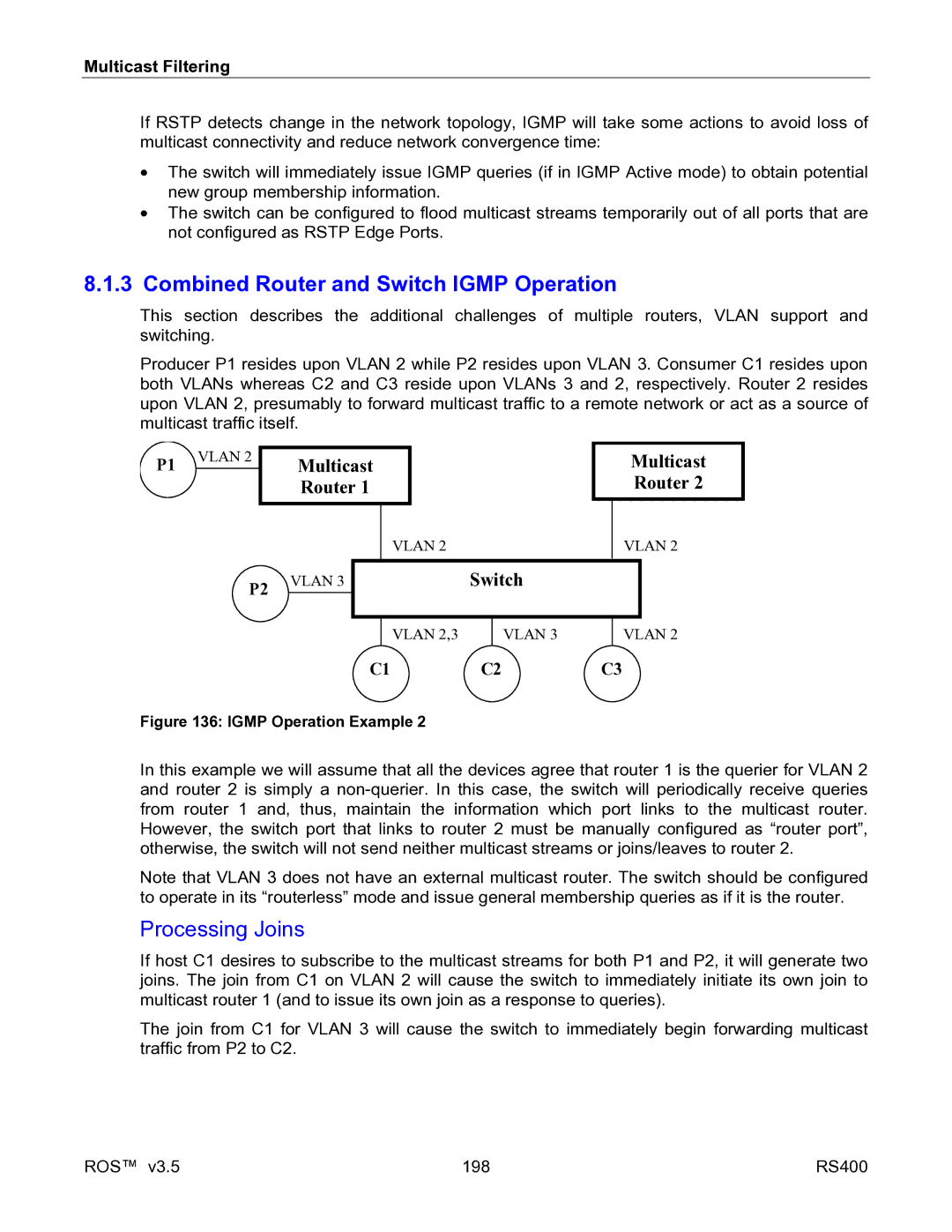 RuggedCom RS400 manual Combined Router and Switch Igmp Operation, Processing Joins 