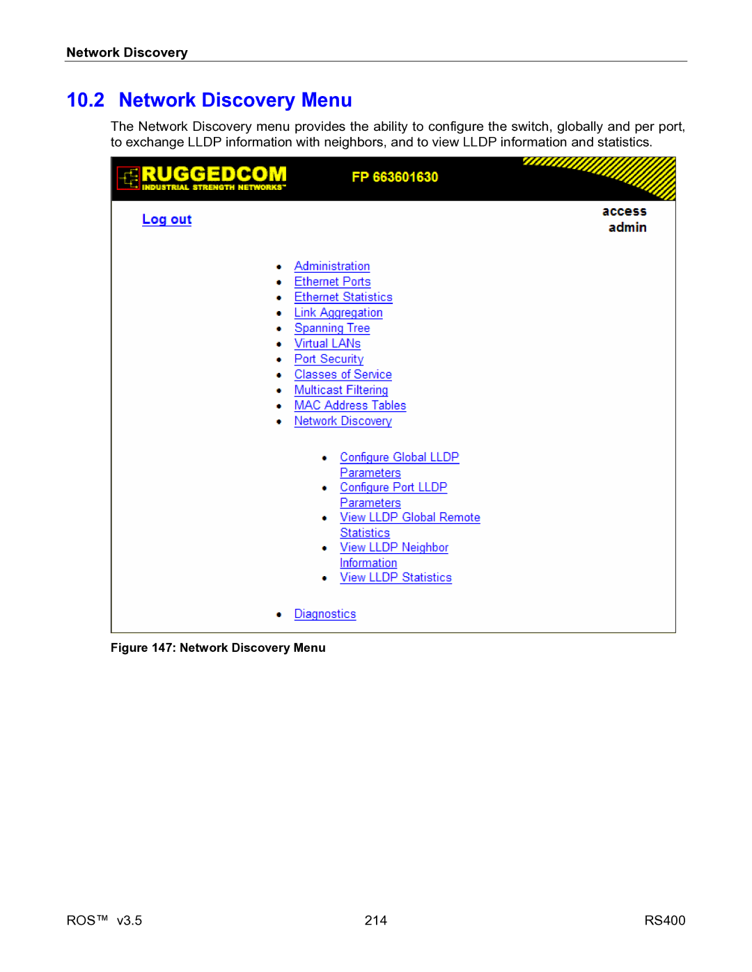 RuggedCom RS400 manual Network Discovery Menu 