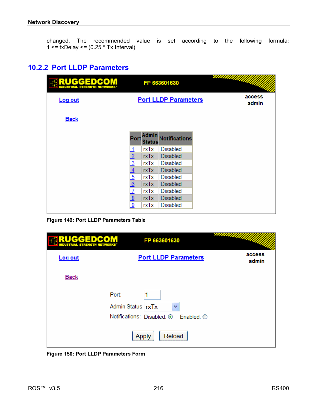 RuggedCom RS400 manual Port Lldp Parameters Table 