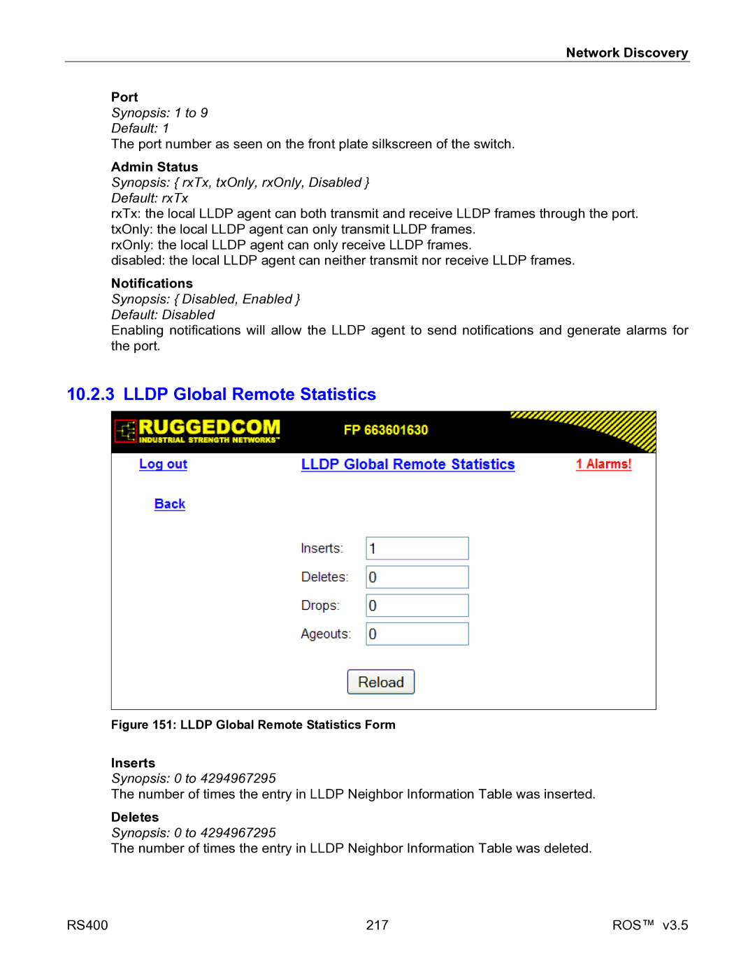 RuggedCom RS400 manual Lldp Global Remote Statistics 